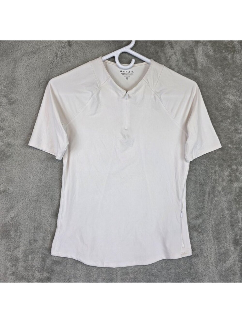 Athleta Shirt Womens XXS White Short Sleeve 1/4 Zip Pocket Athletic Running